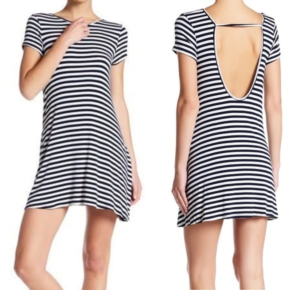 Lovers + Friends navy striped open back dress XS
